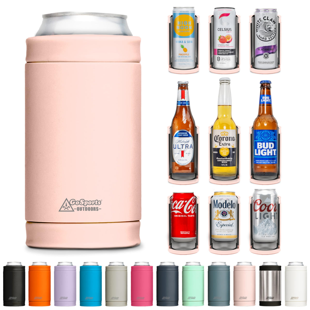 DUALIE 3-in-1 insulated cooler keeps 12 oz cans cold and sweat-free.