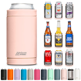 DUALIE 3-in-1 insulated cooler keeps 12 oz cans cold and sweat-free.