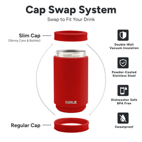 DUALIE cap swap system allows instant changes between sizes.