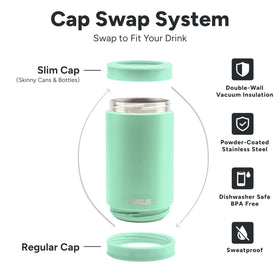 DUALIE cap swap system demonstrates instant size changes for different beverages