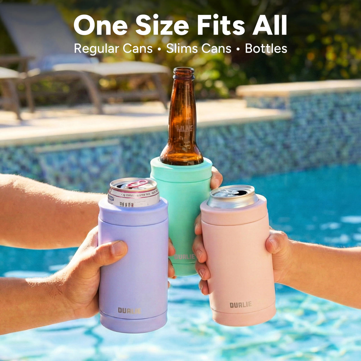 DUALIE dual-wall stainless steel maintains cold temperature and grip.