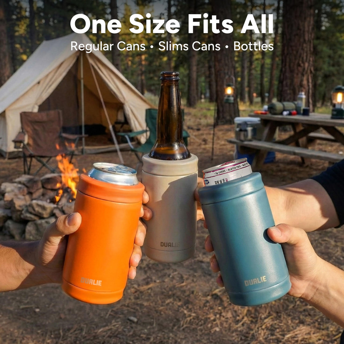 DUALIE dual-wall vacuum insulation prevents sweating and keeps beverages cold.