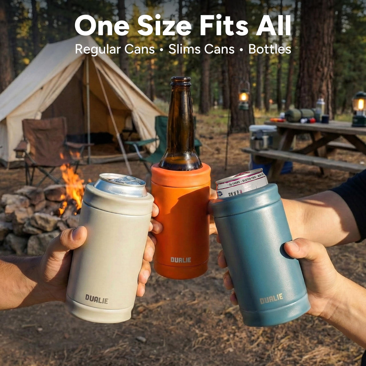 DUALIE double-wall stainless steel keeps drinks cold and hands dry.