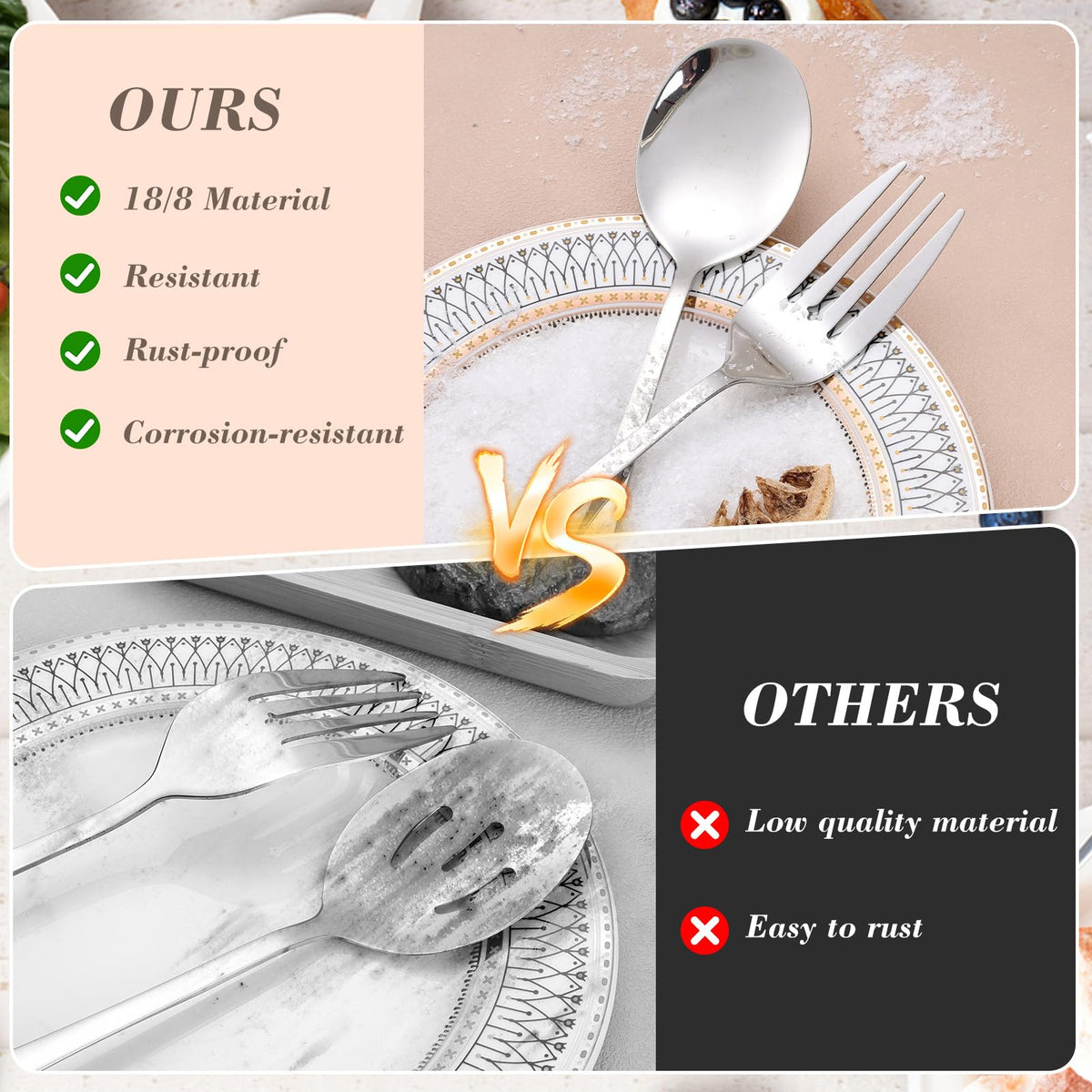 Dualshine serving forks in 18/8 steel provide sturdy pick-up for salads and mains.
