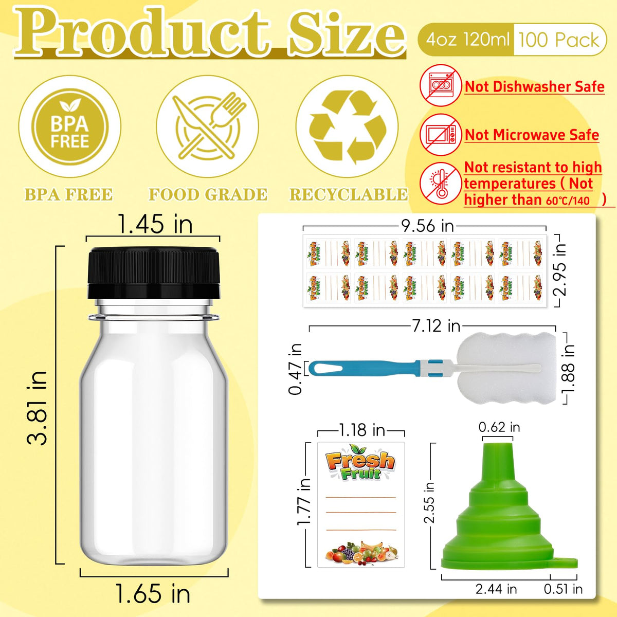 Dualshine 4 oz juice shot bottle with caps on – secure lid for travel.