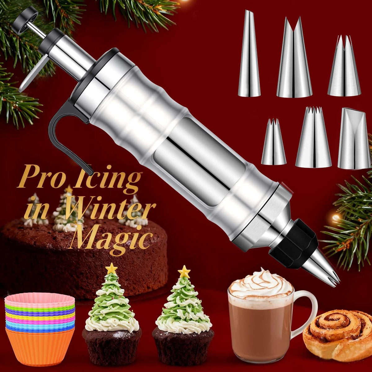Dualshine cake icing piping kit with durable stainless tips.