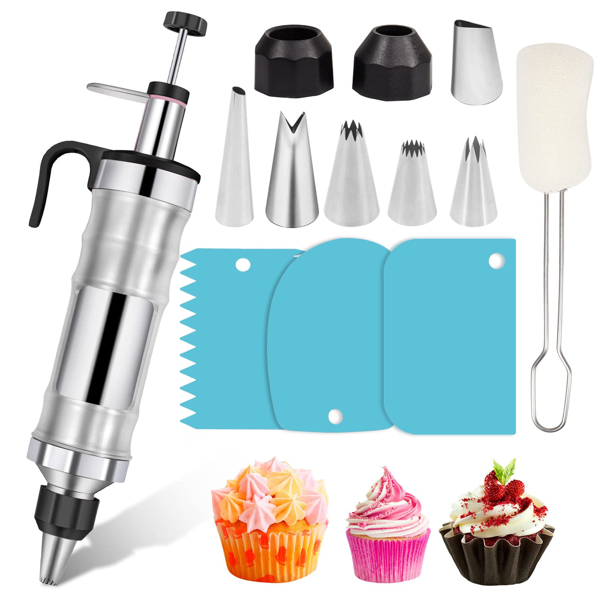 Dualshine dessert decorating syringe set main image shows versatility for precise cake and cupcake decorating.
