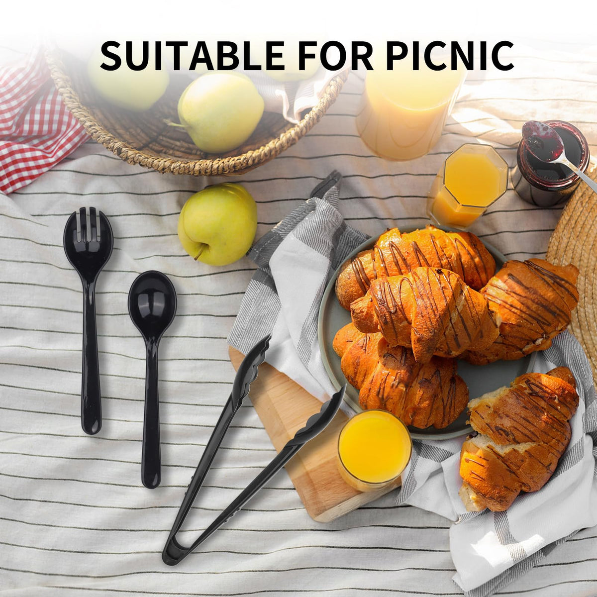 Durable Dualshine utensils on a party table for easy cleanup afterward.