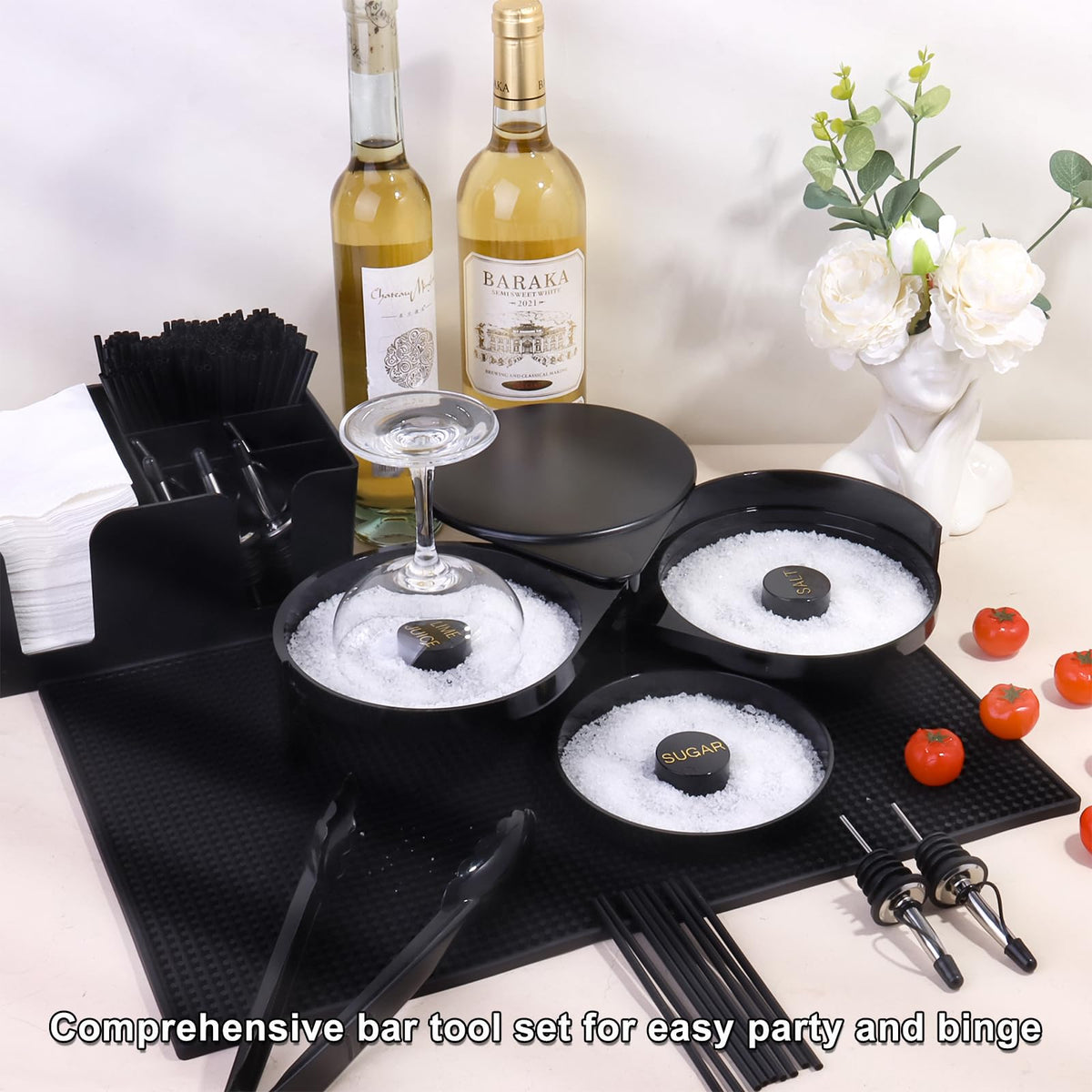Dualshine Garnish Caddy with 6 Compartments keeps essentials sorted.