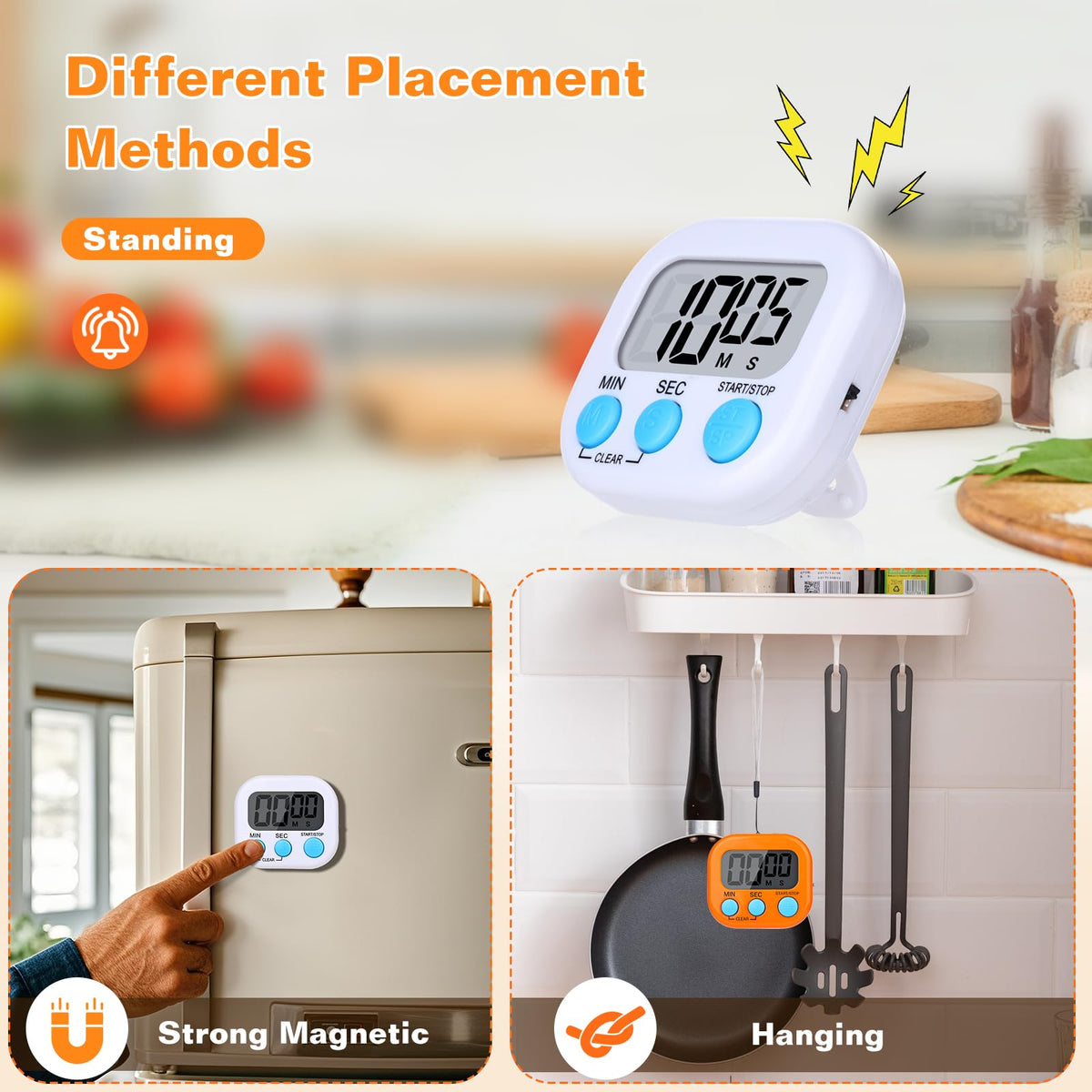 Dualshine timer with large LCD display aids precise study and cooking sessions.