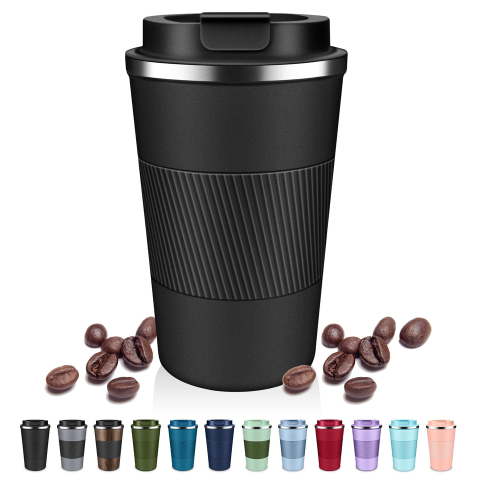 DUBUXW 12oz insulated tumbler with flip lid keeps drinks hot or cold on the go.