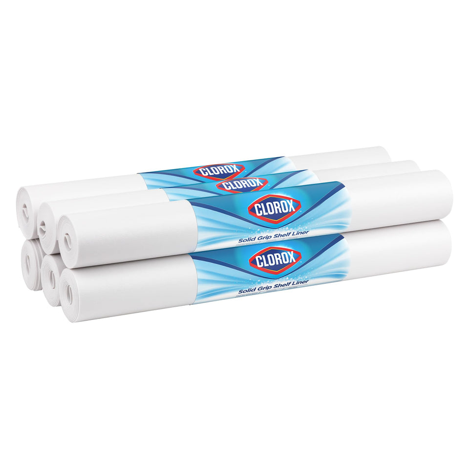 Duck EasyLiner Solid Grip Shelf Liner six-roll pack protects cabinets and keeps items in place.