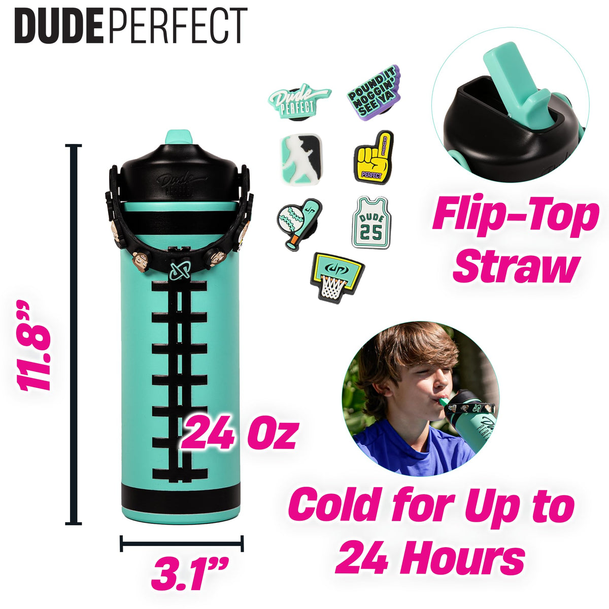 Cross-section showing double-wall vacuum insulation keeps drinks cold.