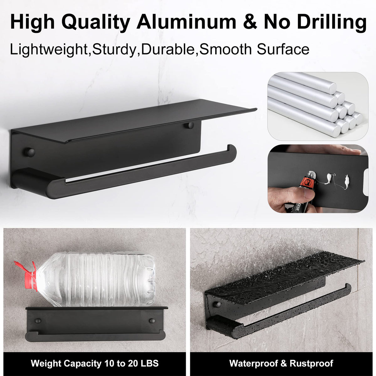 DUFU anti-rust aluminum towel holder with screws for secure installation