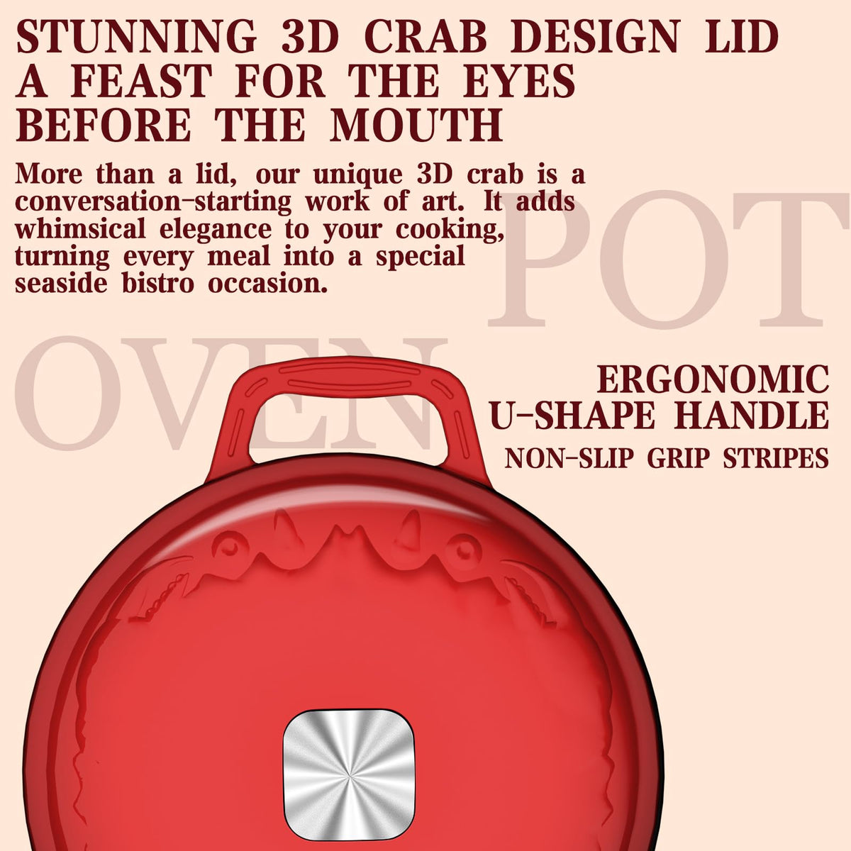 DUTZUN crab lid design helps lock in moisture for braised dishes.