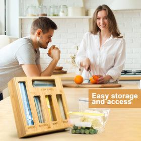 DUJEN bamboo organizer preserves drawer space while keeping bags accessible.