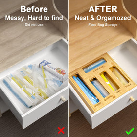 DUJEN bamboo storage box for bags in a drawer, durable natural material.