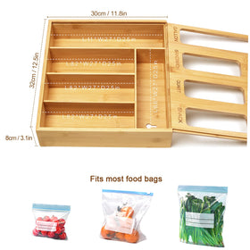 DUJEN slider bag organizer in a drawer stores gallon to snack bags neatly.