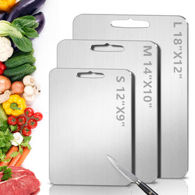 Dujoju titanium cutting board top view shows a clean, non-porous surface for raw meat and produce.