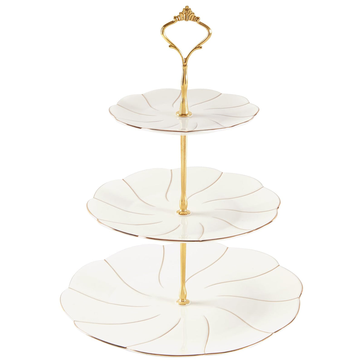 DUJUST 3-tier stand with gold trim showcases cupcakes at elegant tea parties