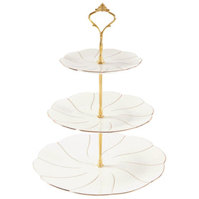 DUJUST 3-tier stand with gold trim showcases cupcakes at elegant tea parties