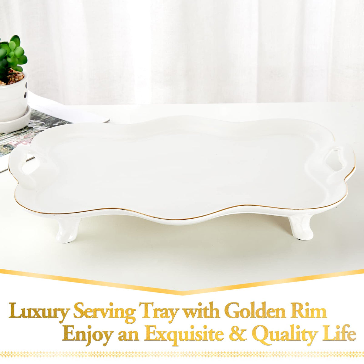 DUJUST British-style wave-design tea tray, perfect decor for the living room.