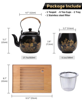 DUJUST black porcelain tea set with countryside motif for refined gatherings