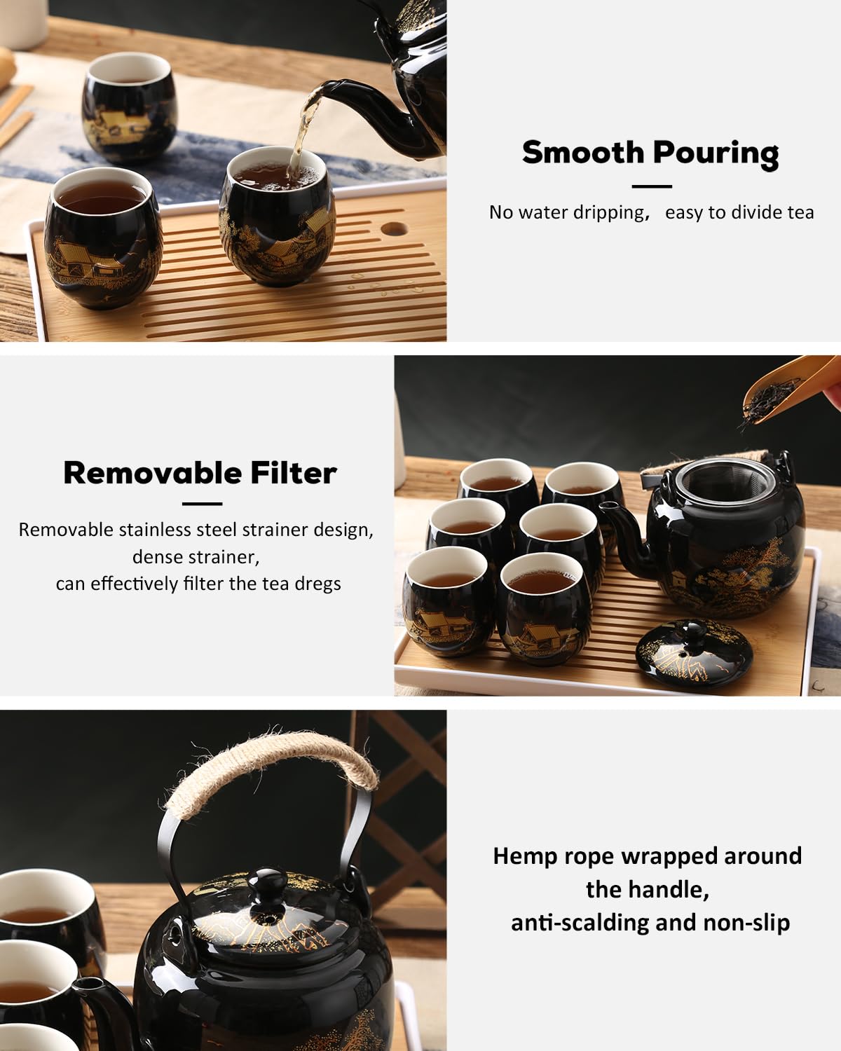 DUJUST detachable tea tray for easy cleanup and serving