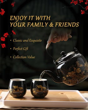 DUJUST Japanese tea set teacups in black porcelain for elegant tea moments
