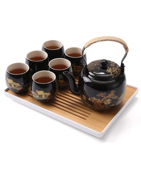 DUJUST Japanese tea set teapot with hemp rope handle for comfortable daily brewing