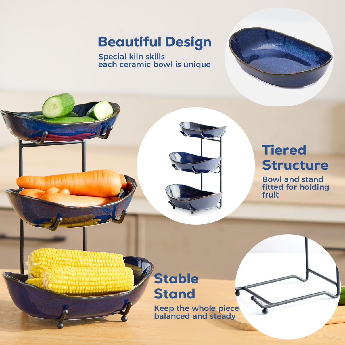 DUJUST stackable fruit bowl set saves counter space and stays stable on surfaces.