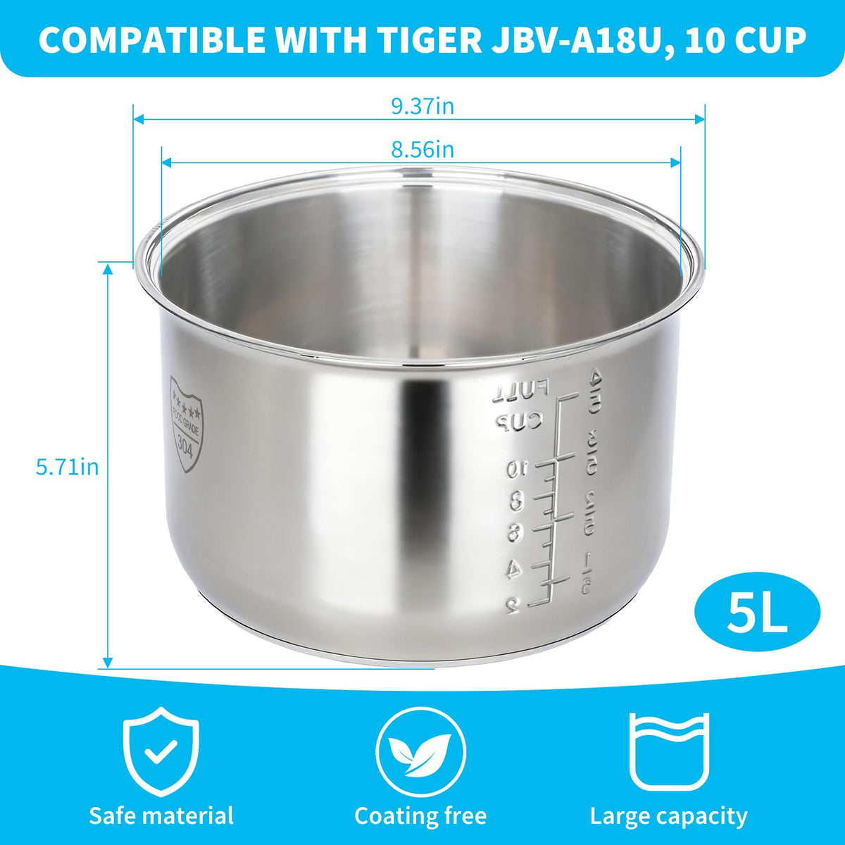 Dukrouk 304 stainless steel inner pot resists rust for daily cooking.