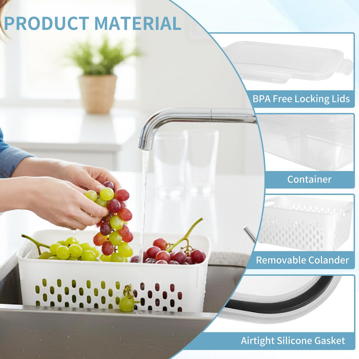 Dukrouk sealed design with colander helps maintain moisture and freshness.