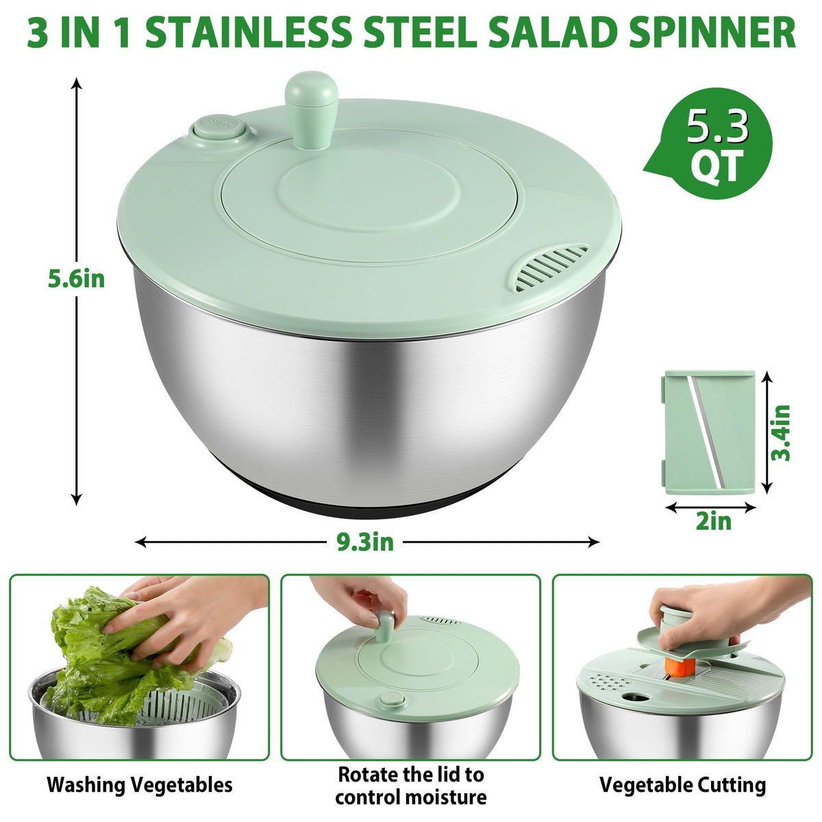 Dulvus salad spinner with five-blade slicer for versatile prep