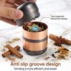 Dumbpec handheld spice grinder in use with dry spices for easy season prep
