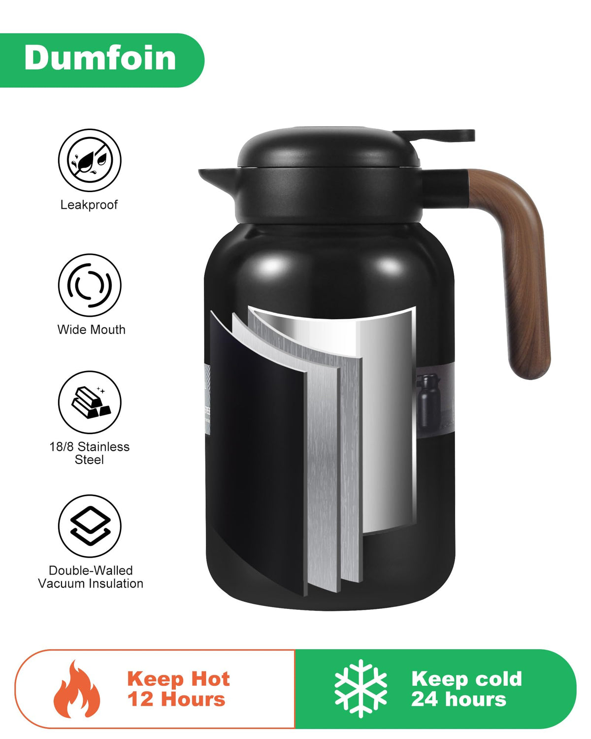 Dumfoin hydro-transfer printed handle offers a comfortable one-handed pouring grip.