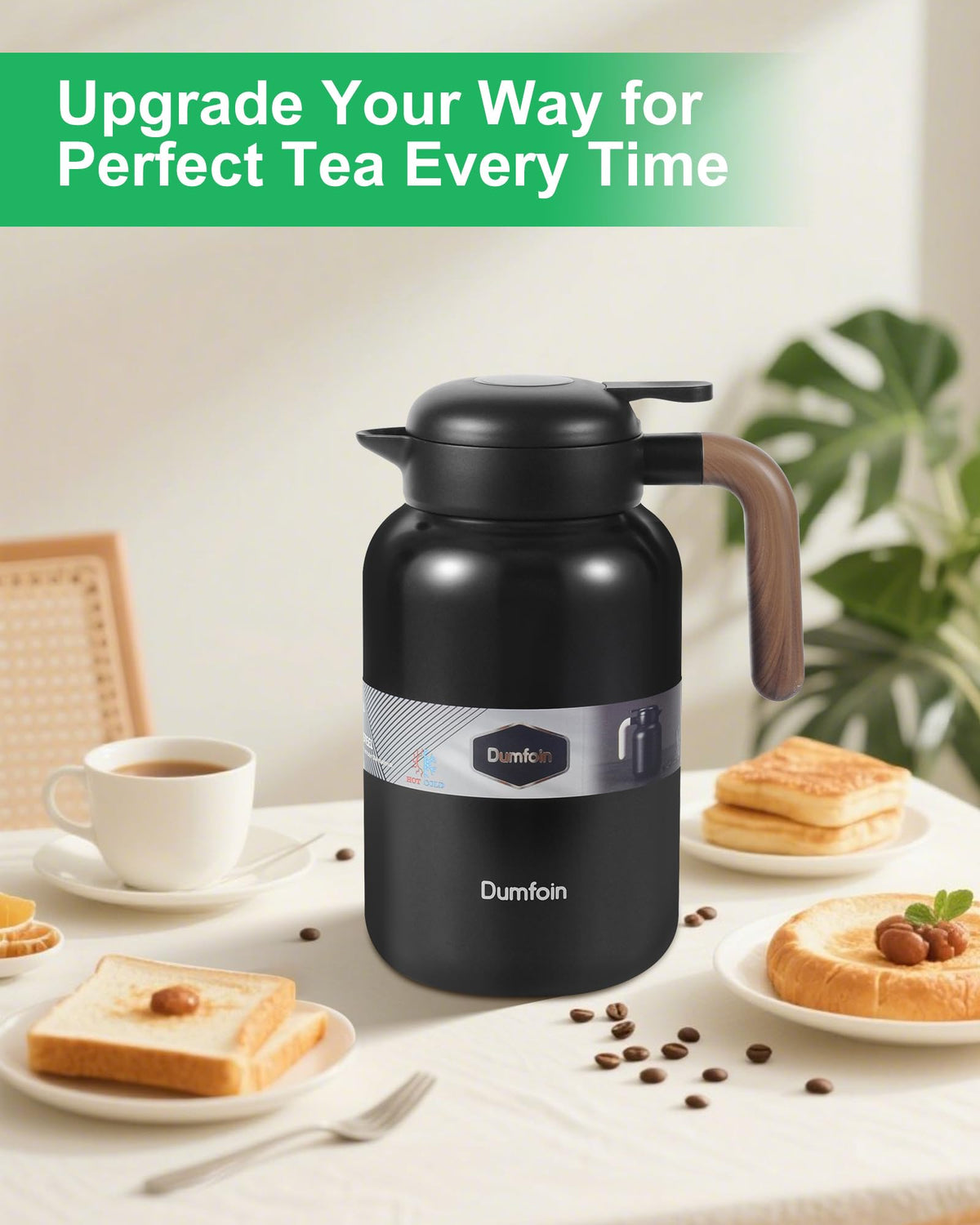 Dumfoin leak-proof lid ensures tidy pours and spill-free serving.