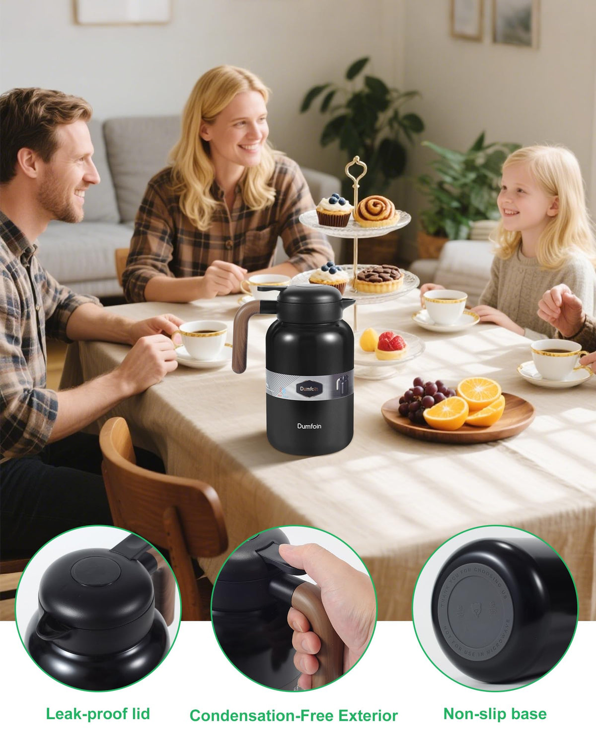 Dumfoin non-slip base keeps the carafe steady on any surface.