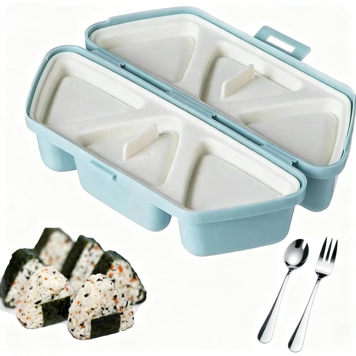 DumFurc 6-in-1 onigiri mold forming six uniform triangles for quick meals.