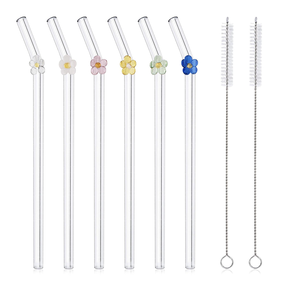 DUMING-IN glass straws with flower charms for stylish eco-friendly sipping