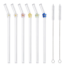 DUMING-IN glass straws with flower charms for stylish eco-friendly sipping