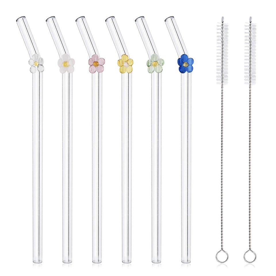 DUMING-IN glass straws with flower charms for stylish eco-friendly sipping