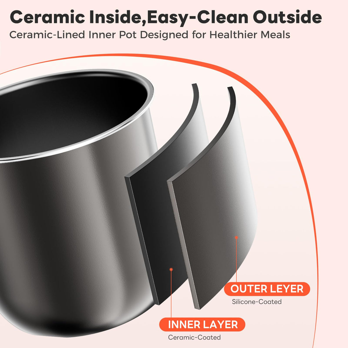 DUMOS ceramic inner pot close-up highlighting nonstick surface