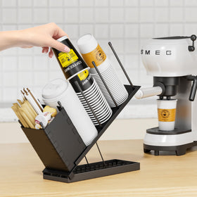 Dunatou countertop beverage station beside espresso machine
