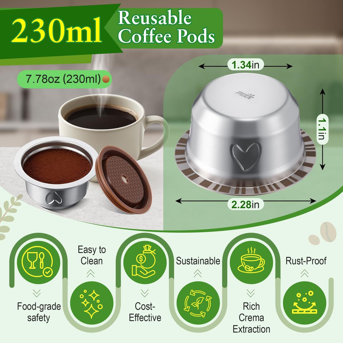 Dunkive stainless steel capsule close-up highlighting durable build and clean metal surface.