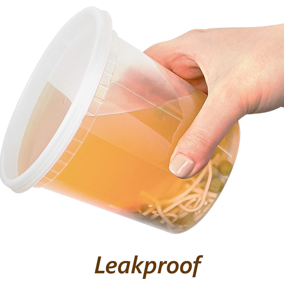 DuraHome 24oz airtight seal container demonstrates leakproof freshness.