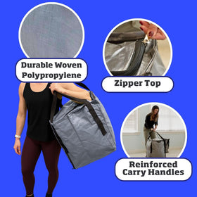 DURASACK self-standing tote with zipper top shown in use.
