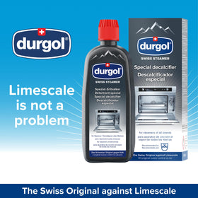 Durgol Swiss Steamer bottle back with label details and safe-use instructions.