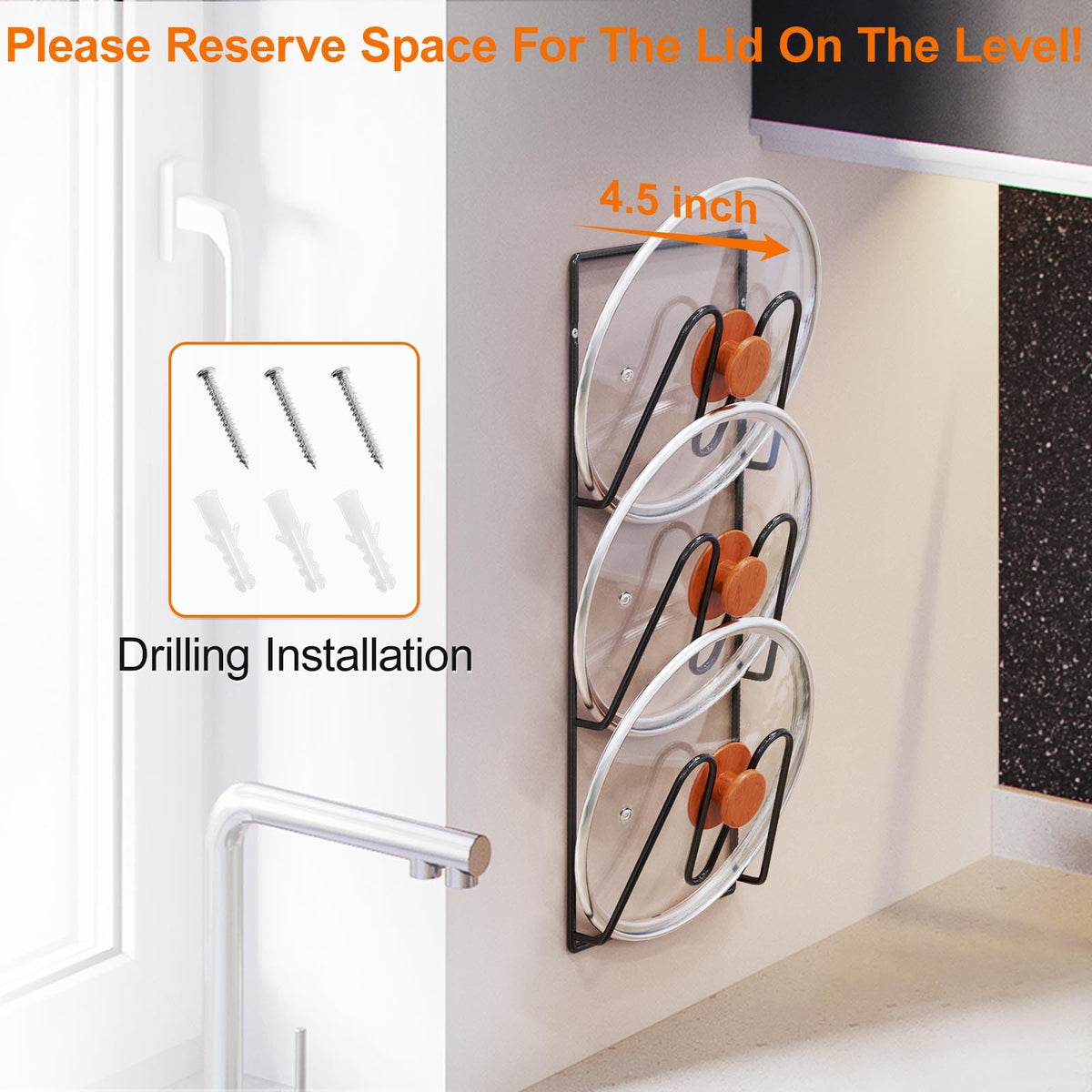 Durmmur lid rack rustproof black finish resists moisture.