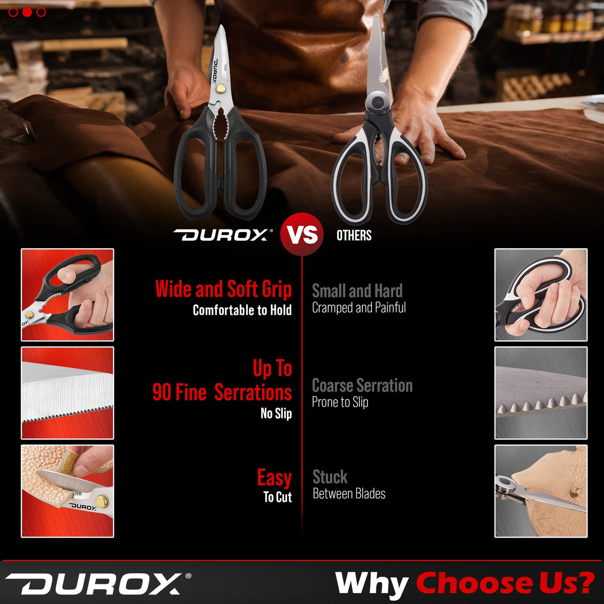 DuroX rope-cutting strength with secure grip in wet conditions.